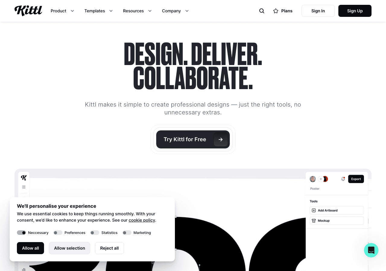 Kittl Design showing Design - From idea to design — in one AI-powered creative space.