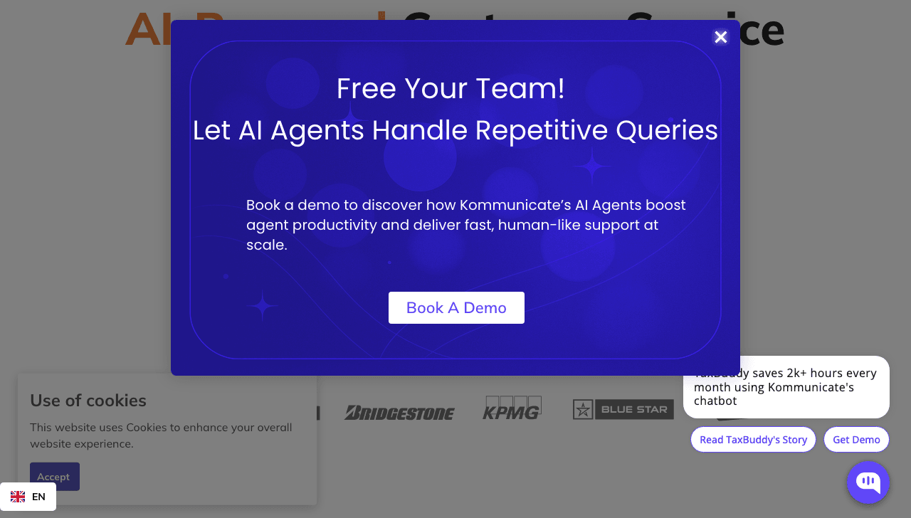 Kommunicate Conversational AI showing Conversational AI - No-code AI agents for seamless customer support across every channe