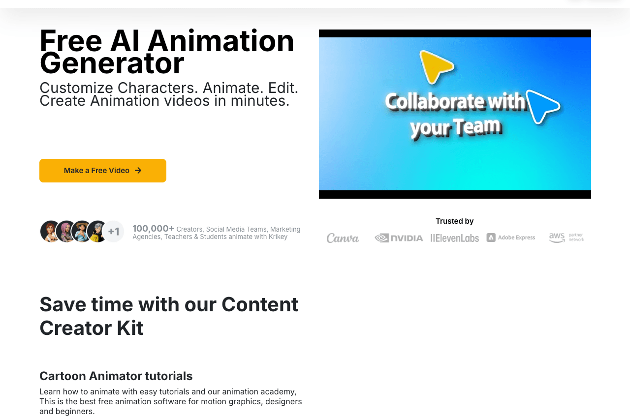 Krikey AI Image Generation showing Image Generation - AI-powered 3D animation made easy for everyone