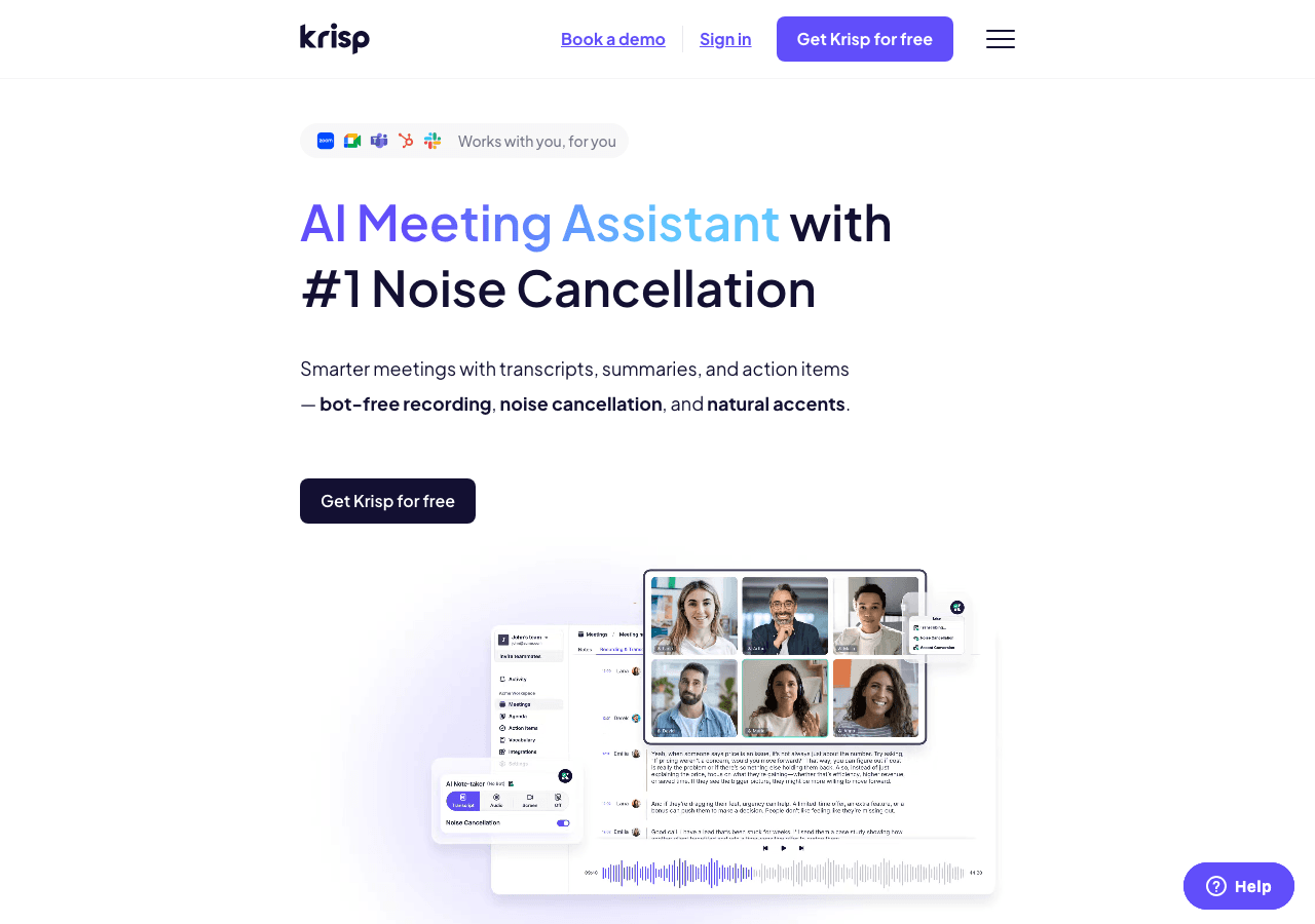 Krisp Audio Editing showing ai noise cancellation - Mute the noise, not your voice