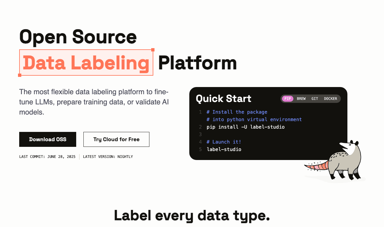Label Studio Data Analytics showing Data Analytics - Flexible, scalable data annotation for every ML pipeline