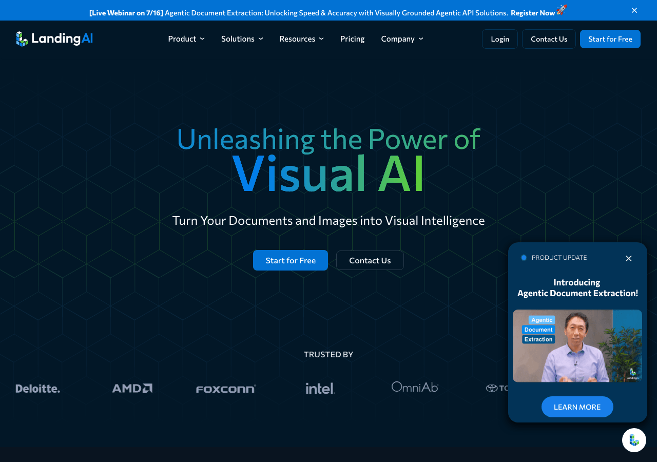 Landing AI Image Generation showing Image Generation - Democratizing the power of Visual AI to transform industries