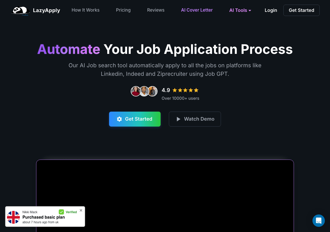LazyApply Conversational AI showing Conversational AI - Automatically apply for 1000's of jobs in a single click.