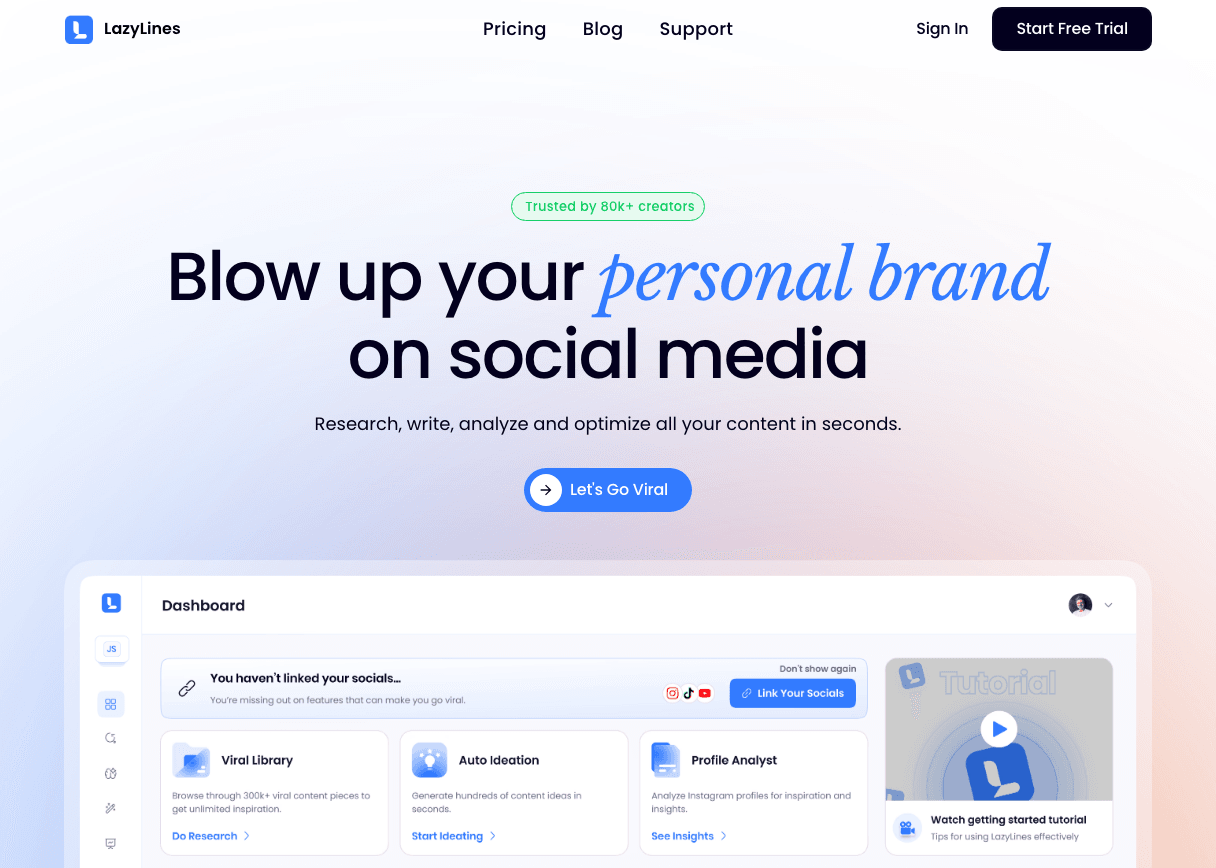 LazyLines Marketing Automation showing Marketing Automation - Generate Viral Scripts, Captions & Hooks in Your Voice