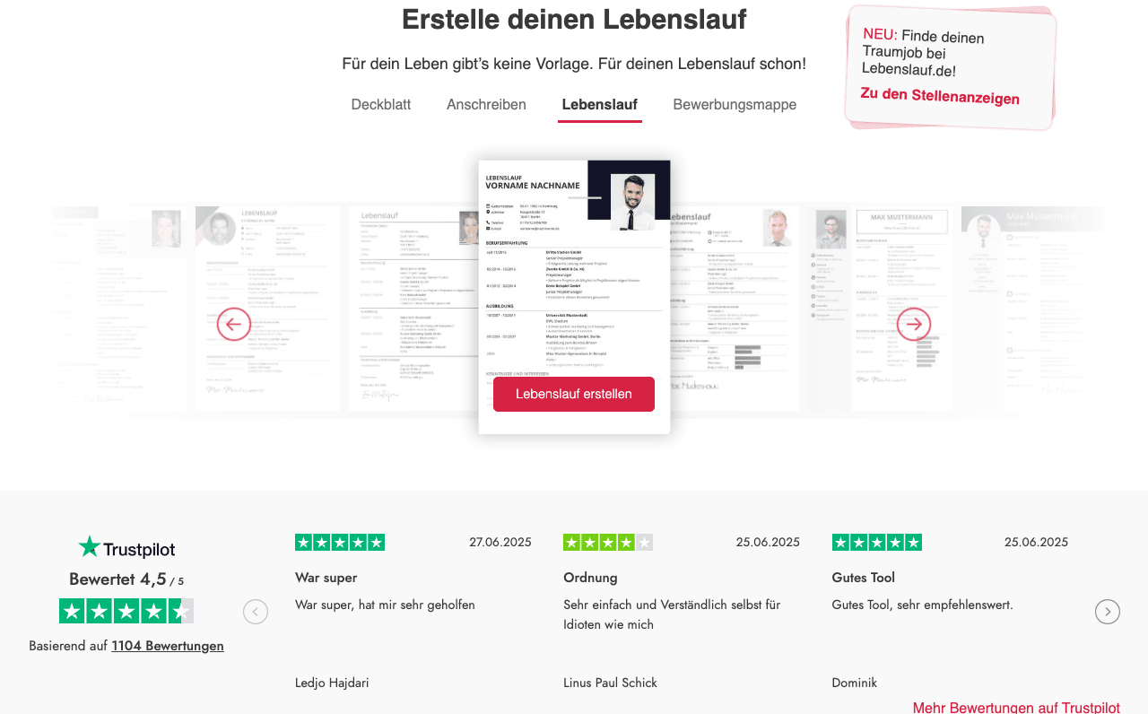 Lebenslauf.de Writing & Translation showing Writing & Translation - Create your perfect CV online with premium templates and
