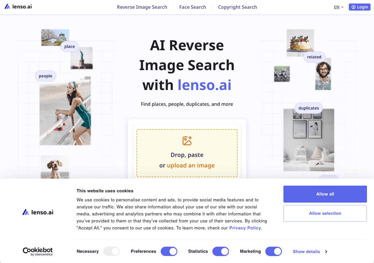 Lenso.ai Search & Discovery showing reverse image search - AI-powered reverse image search for smarter content tracking