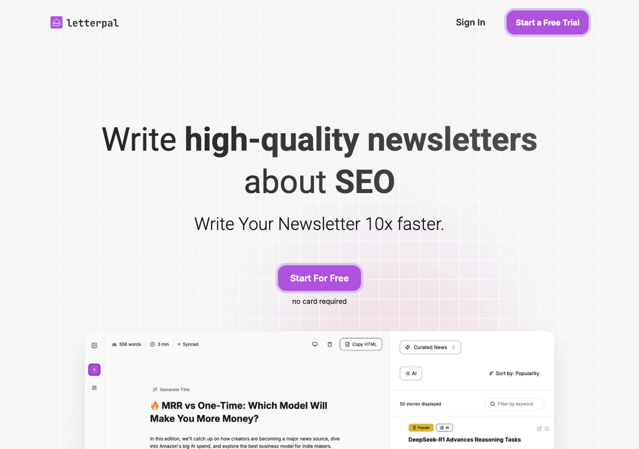 Letterpal Writing & Translation showing Writing & Translation - Write engaging newsletters fast with AI