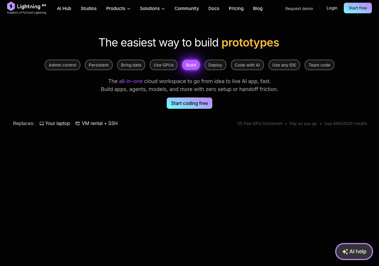 Lightning AI Code Assistance showing Code Assistance - Empowering Your Content with AI