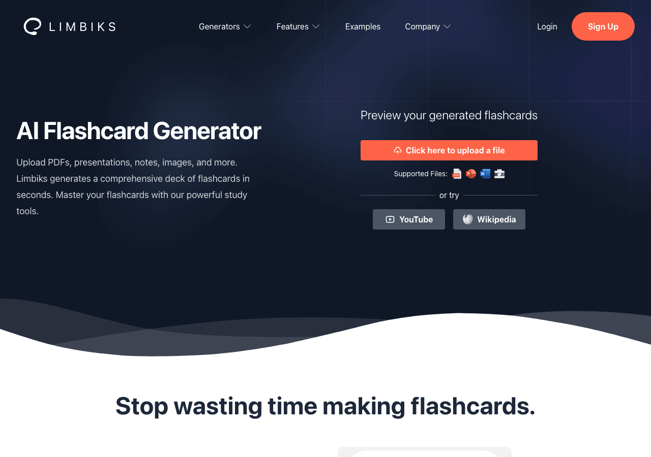 Limbiks Productivity & Collaboration showing Productivity & Collaboration - Transform any content into study-ready flashcards