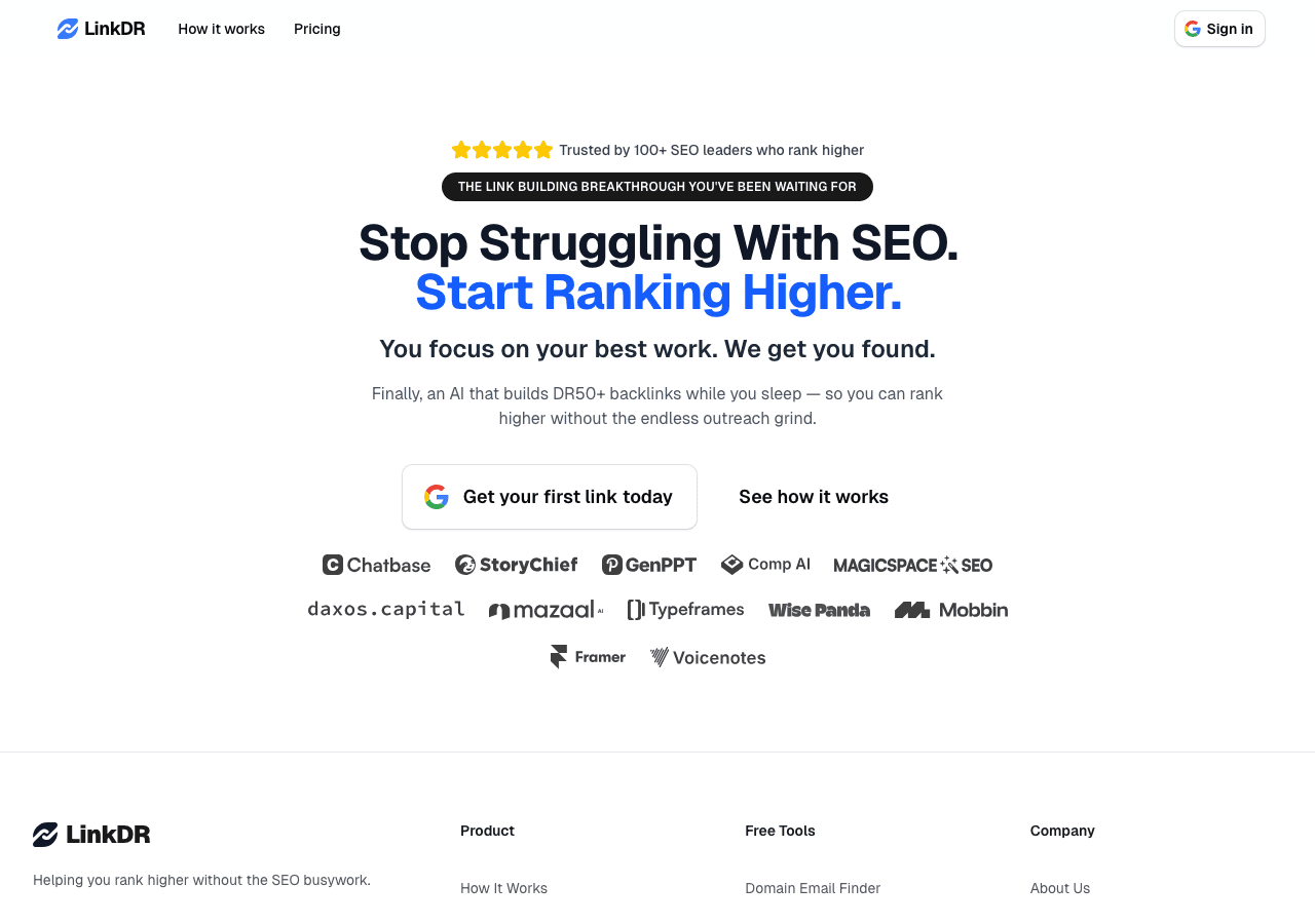 LinkDR Marketing Automation showing Marketing Automation - Build backlinks that Google will love