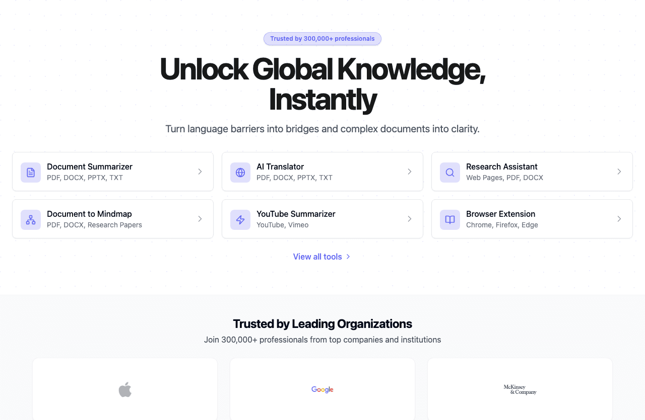 Linnk.AI Writing & Translation showing ai text analysis - Best AI Summarizer & Translator for Documents