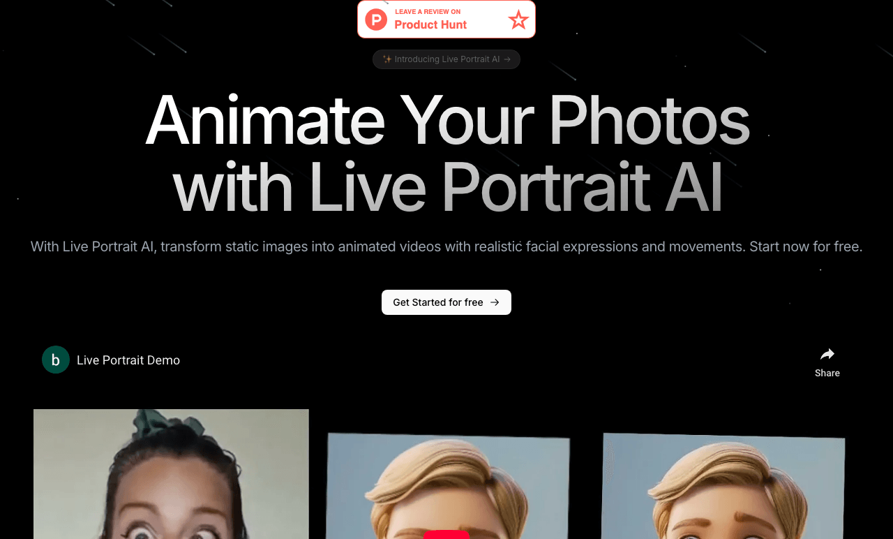 Live Portrait AI Image Generation showing Image Generation - Transform Static Images into Lifelike Animated Portraits