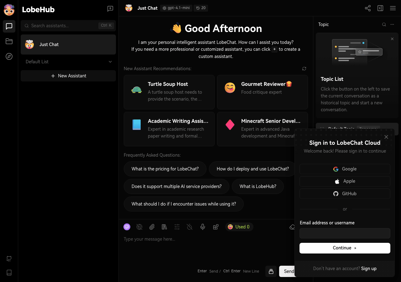 LobeChat Conversational AI showing Conversational AI - Empowering Conversations with AI