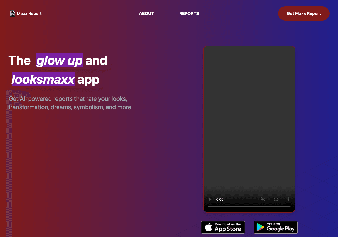 Maxx Report Design showing Design - AI Looksmax Analysis: Visual Transformations & Personalized Glow-Ups