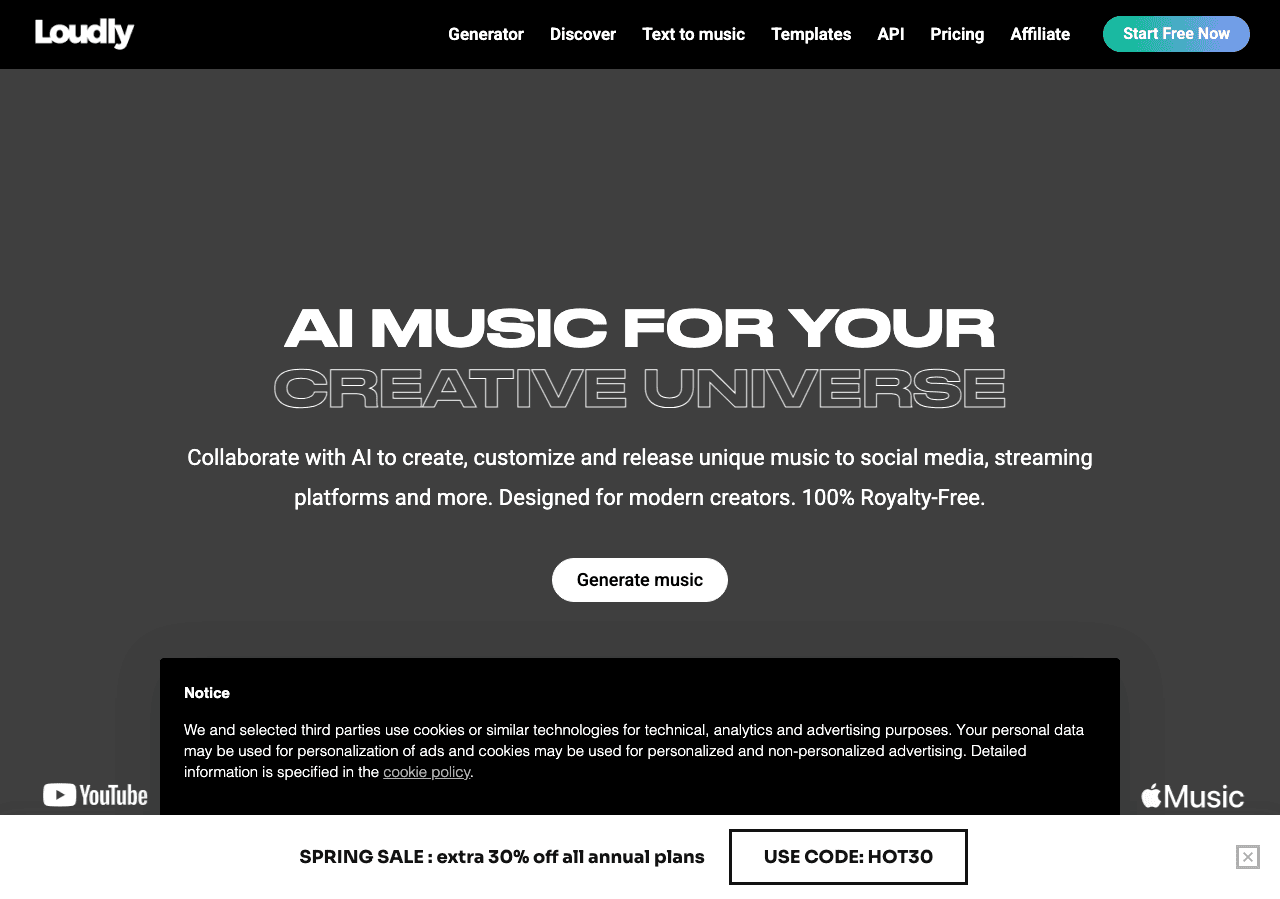 Loudly Audio Generation showing ai audio enhancement - Create AI music in seconds