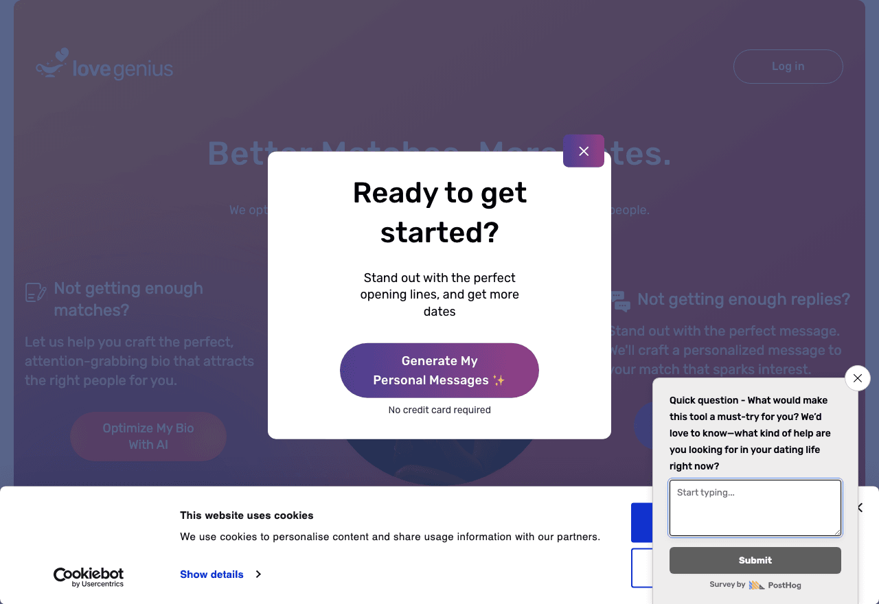 LoveGenius Writing & Translation showing Writing & Translation - AI Dating Assistant for Profiles & Opening Lines