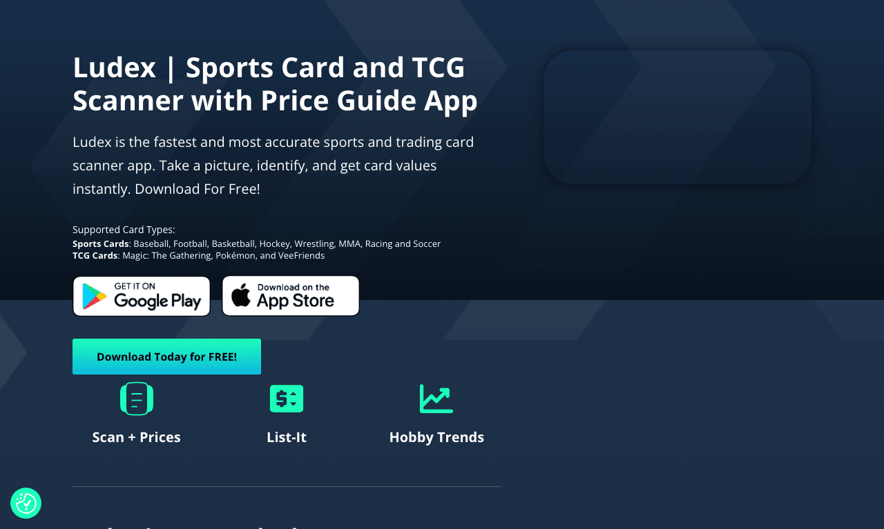 Ludex Search & Discovery showing Search & Discovery - Scan, Value, and Manage Your Card Collection Instantly