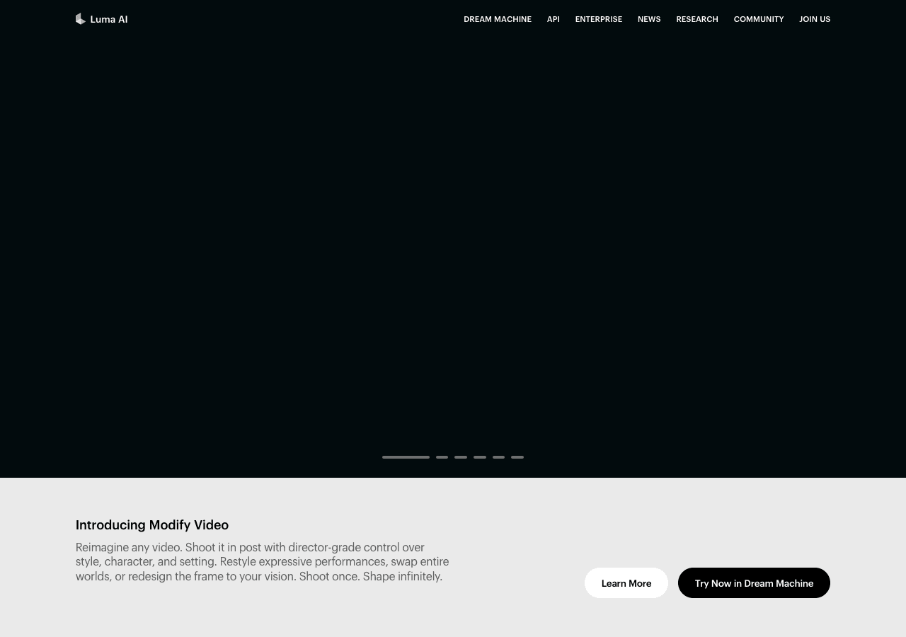 Luma AI Video Generation showing Video Generation - Ideate, visualize, create videos, and share your dreams with the world