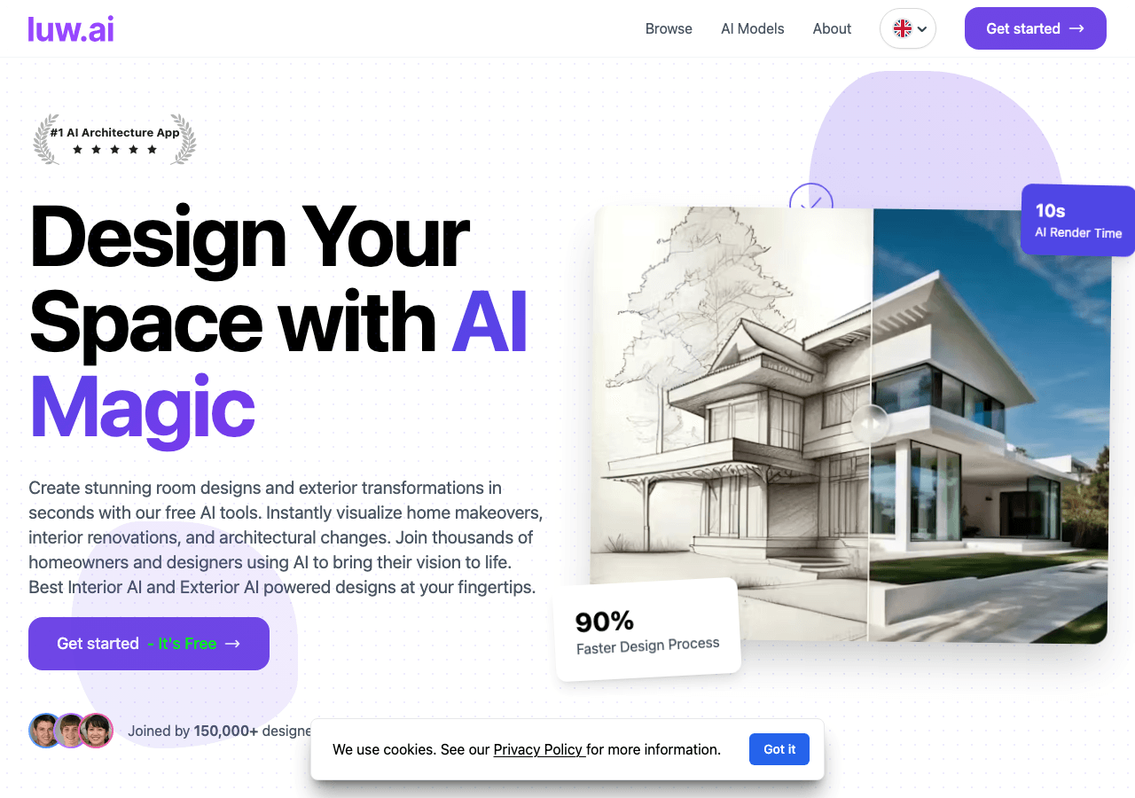 Luw.ai Design showing Design - AI-powered interior and exterior design, instantly.