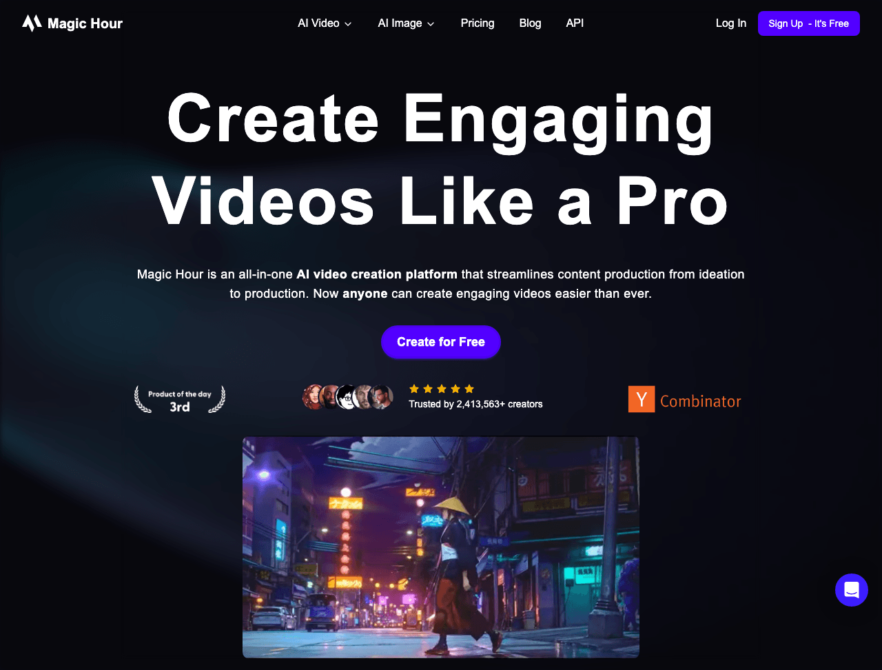 Magic Hour Video Generation showing Video Generation - Free AI video & image magic in seconds