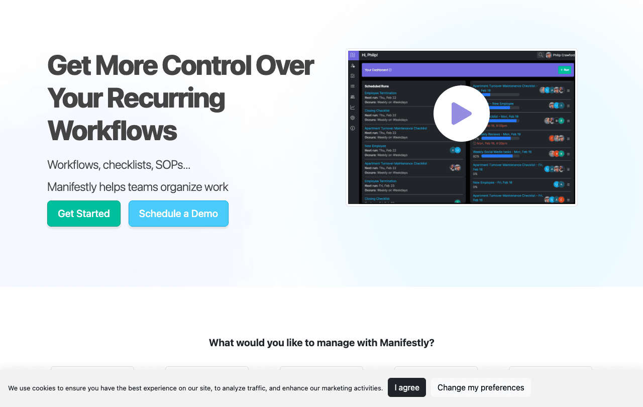 Manifestly Checklists Productivity & Collaboration showing Productivity & Collaboration - Automate and track your recurring w