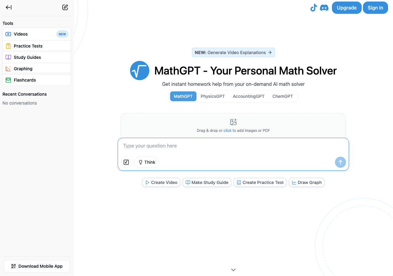 MathGPT Conversational AI showing ai math solver - Empowering mathematical creativity with AI