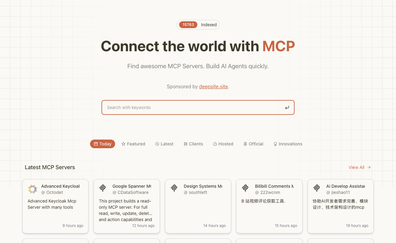 MCP Servers Code Assistance showing Code Assistance - Discover and share MCP servers for your AI agents
