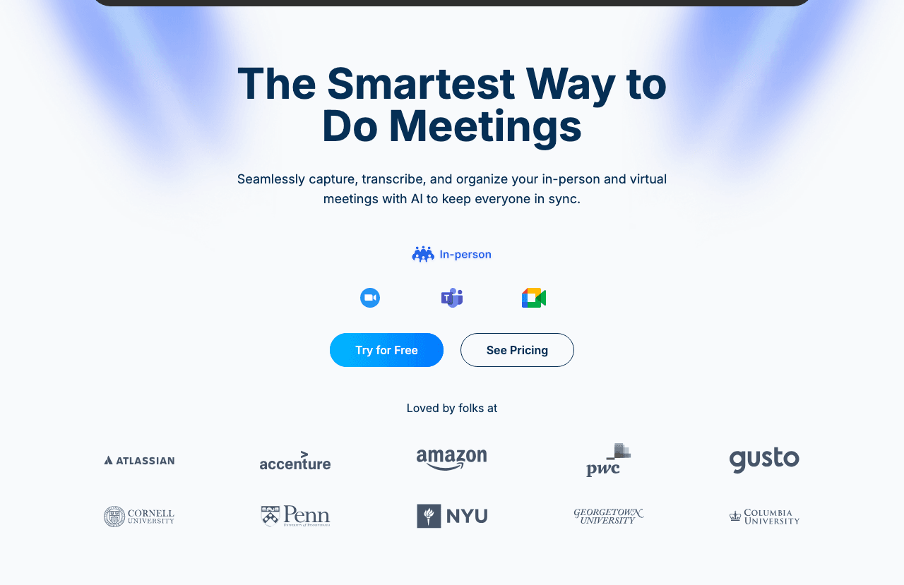 Meeting.ai Productivity & Collaboration showing Productivity & Collaboration - Effortless Meeting Transcriptions & Actionable