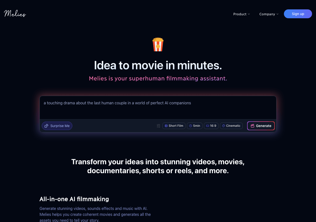 Melies AI Writing & Translation showing Writing & Translation - Empowering the next generation of indie filmmakers with AI
