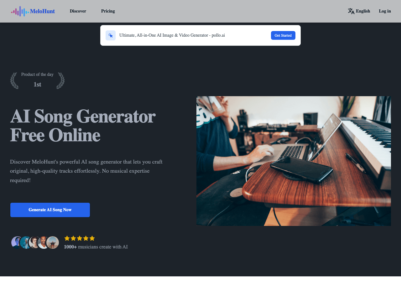MeloHunt Music Generation showing Music Generation - Create Music Without Limits