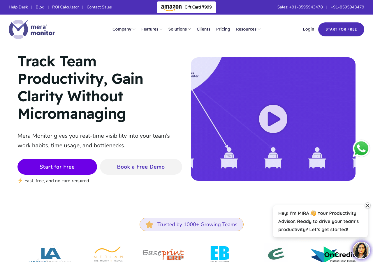 Mera Monitor Data Analytics showing Data Analytics - Boost productivity with AI-powered employee monitoring and real-time ins
