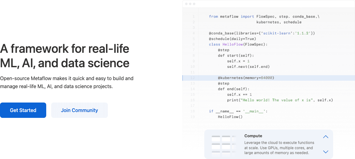 Metaflow Data Analytics showing Data Analytics - Build and manage real-life data science projects with ease.