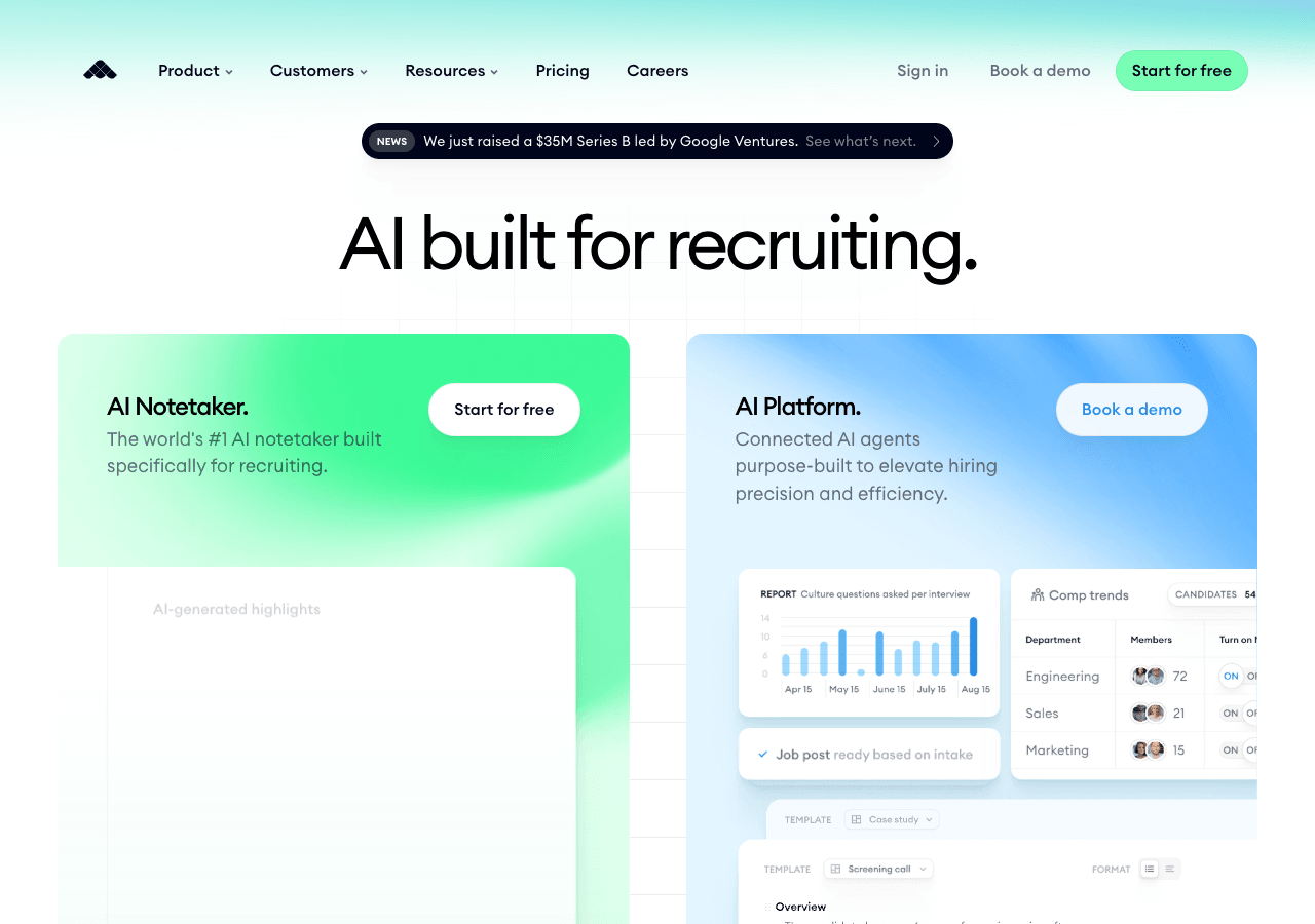 Metaview Conversational AI showing Conversational AI - Radical efficiency and precision for your hiring process