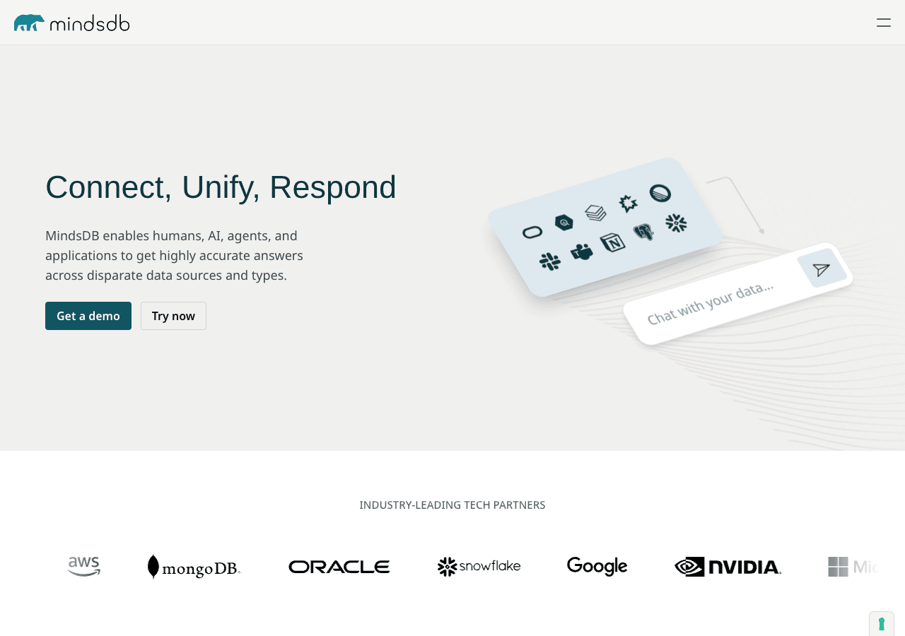 MindsDB Conversational AI showing Conversational AI - Democratize AI-driven analytics across all your data sources with Minds