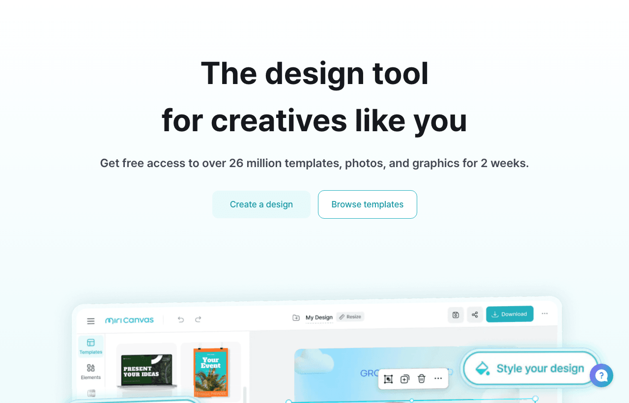 MiriCanvas Design showing Design - The design tool for everyone