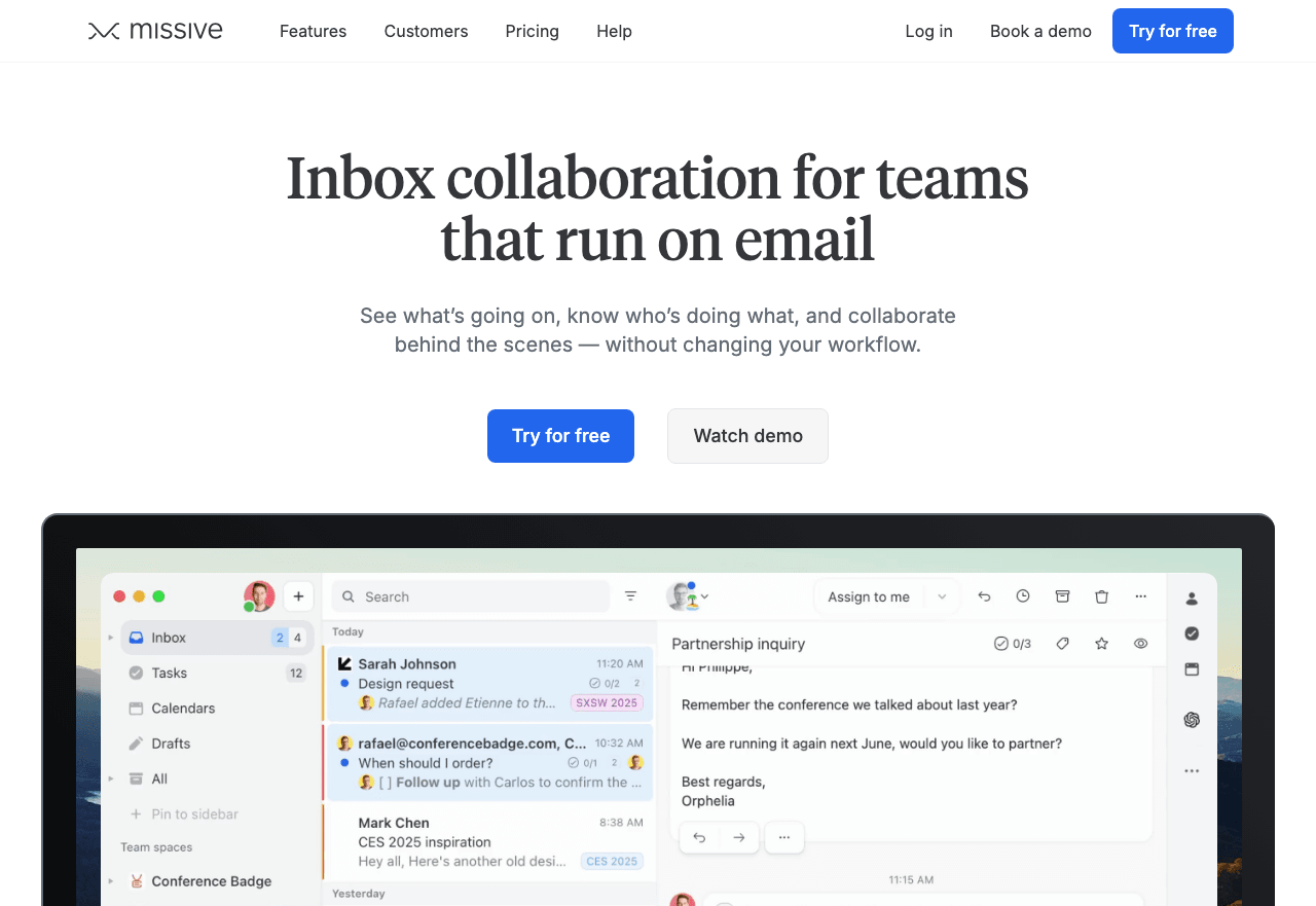 Missive Productivity & Collaboration showing Productivity & Collaboration - Effortless team communication
