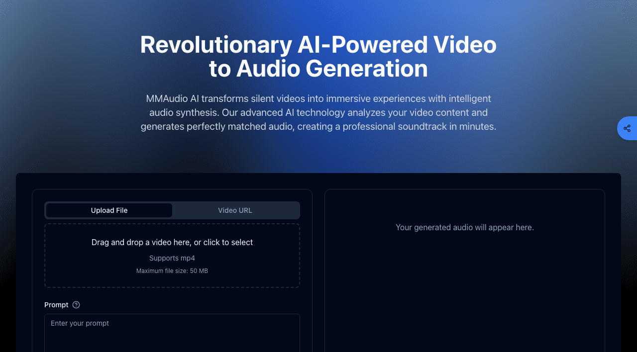 MMAudio AI Audio Generation showing video to audio synthesis - Transform your videos with AI-generated, perfectly synchronize