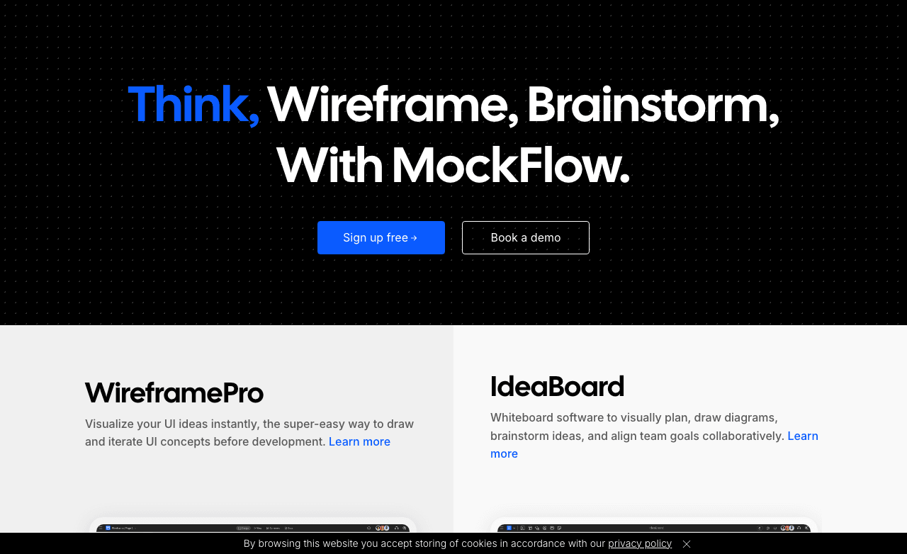 MockFlow Design showing Design - The easiest way to wireframe, design, and collaborate—powered by AI