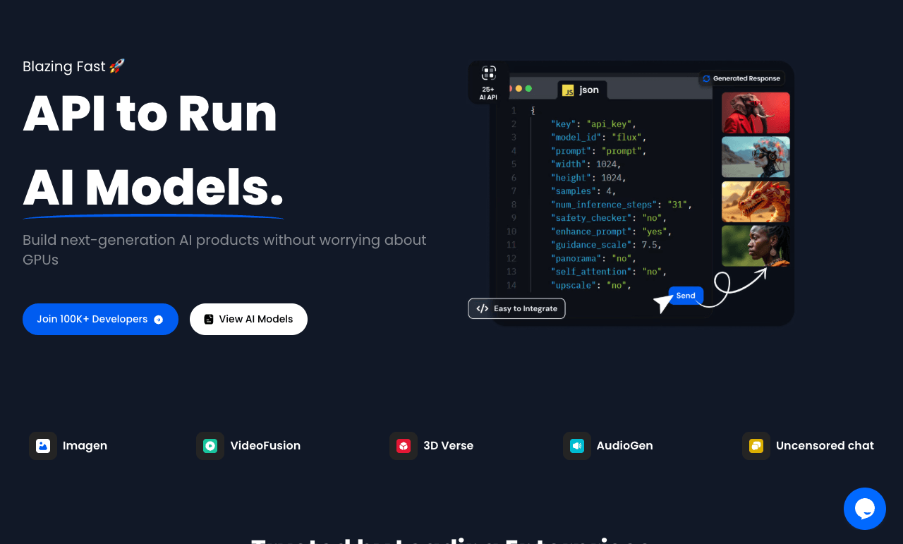 ModelsLab Conversational AI showing Conversational AI - Build next-generation applications with enterprise-grade AI APIs for