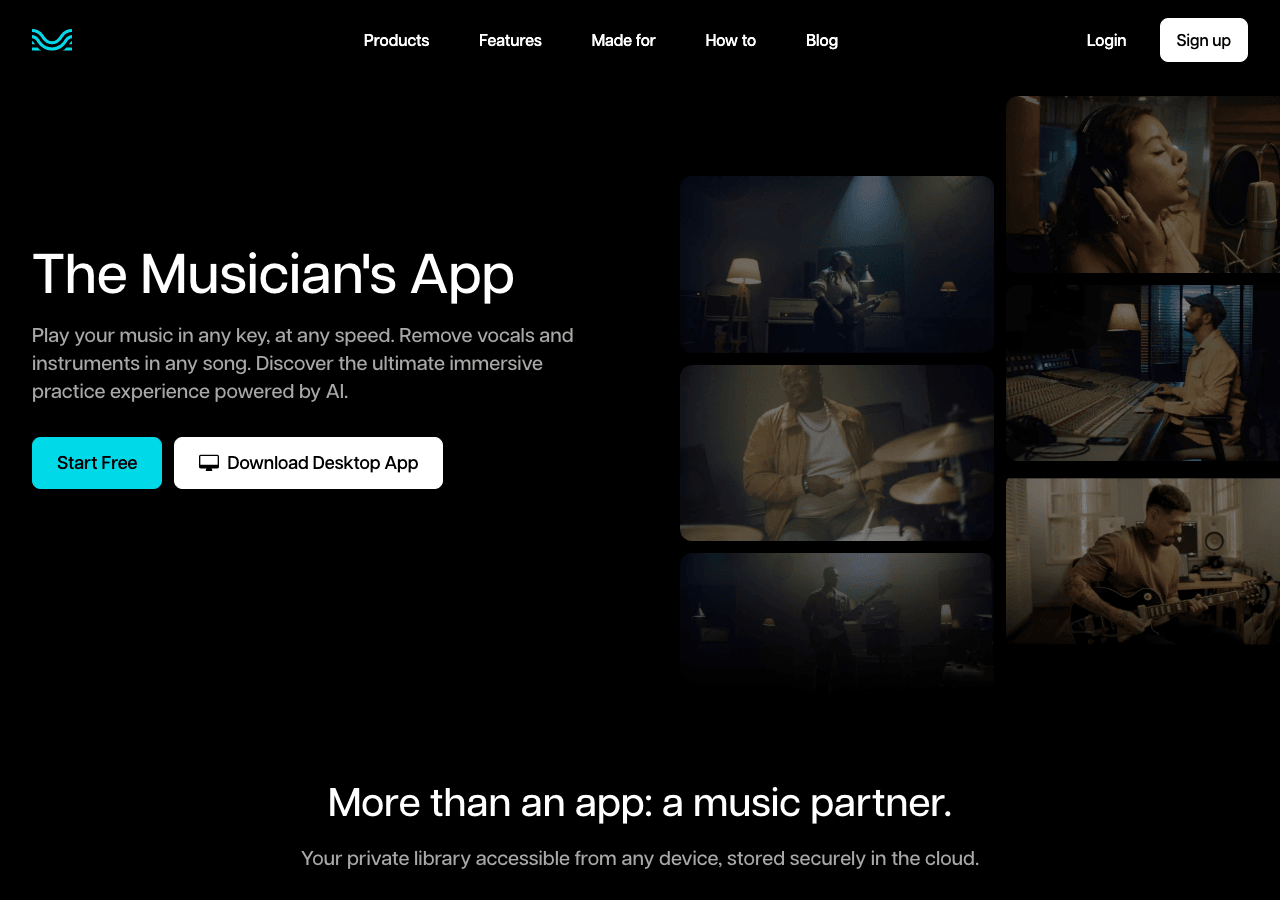 Moises Audio Editing showing Audio Editing - The Musician's AI App
