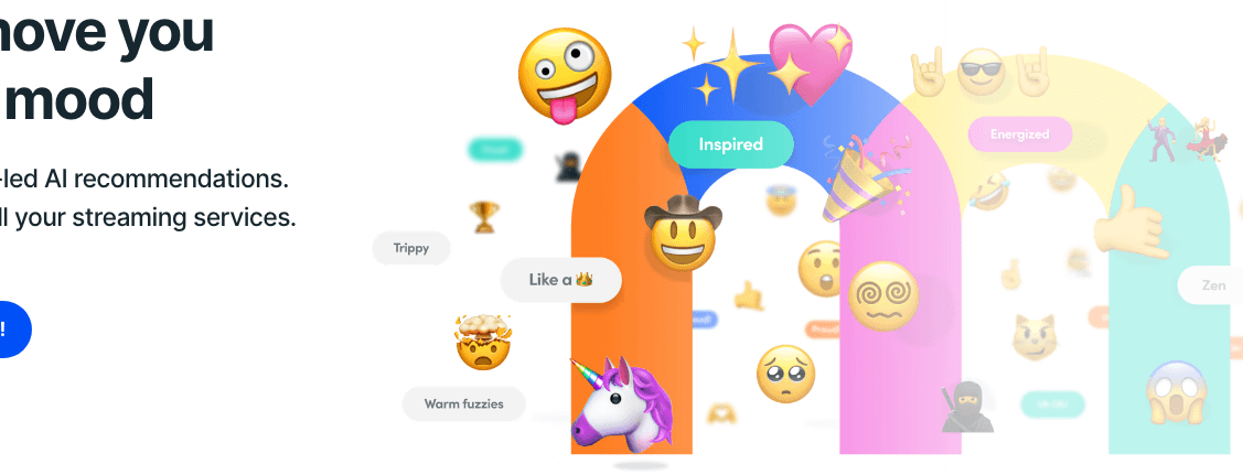 moveme.tv Search & Discovery showing Search & Discovery - Find a movie to move you to a mood.