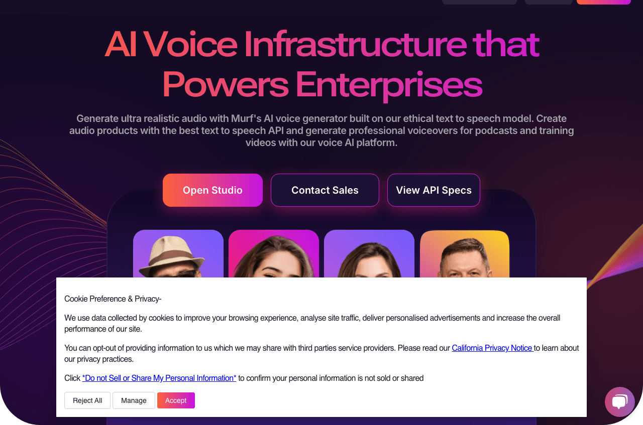 Murf.ai Audio Generation showing Audio Generation - Empower your content with AI