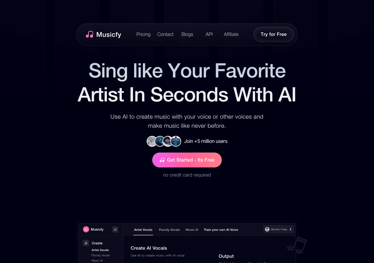 Musicfy Audio Generation showing Audio Generation - Transforming music with AI