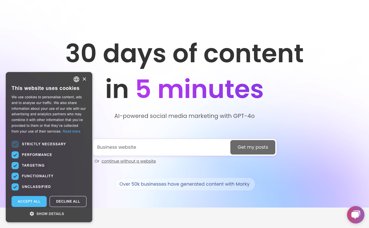 Marky Marketing Automation showing Marketing Automation - Powerful AI Social Media Marketing