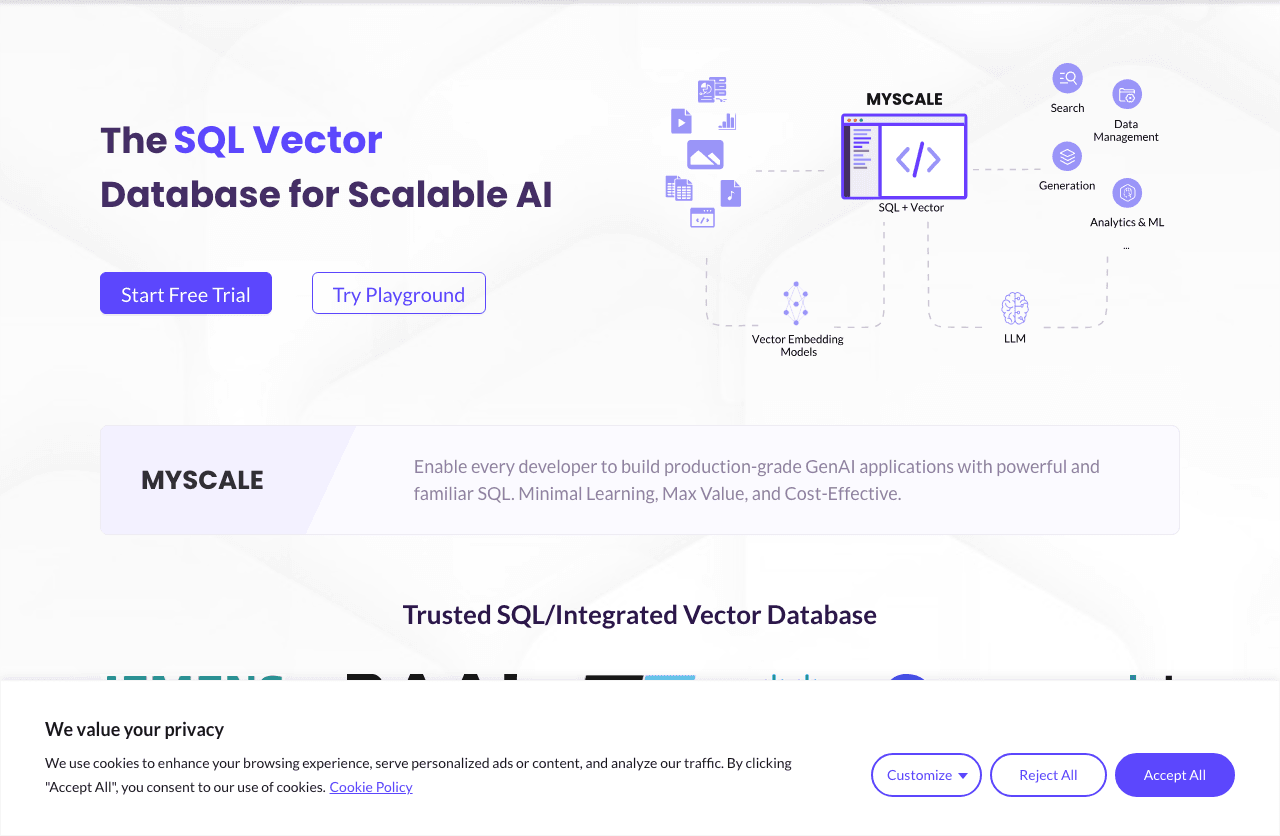 MyScale Data Analytics showing Data Analytics - Run Vector Search with SQL