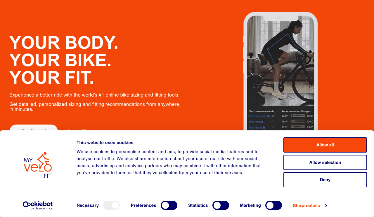 MyVeloFit Data Analytics showing Data Analytics - Your Body. Your Bike. Your Fit.