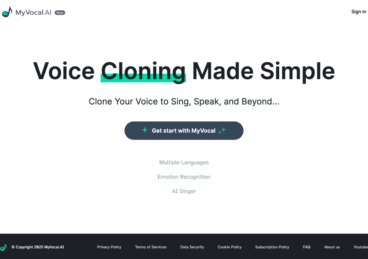 MyVocal.ai Audio Generation showing Audio Generation - Transforming speech into text with precision.