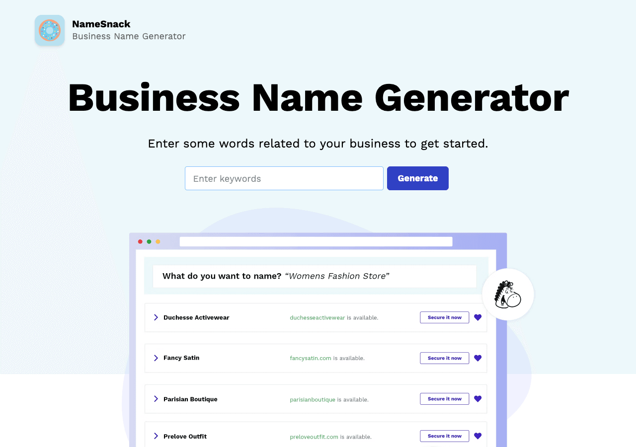 NameSnack Writing & Translation showing Writing & Translation - Your AI-powered business name generator