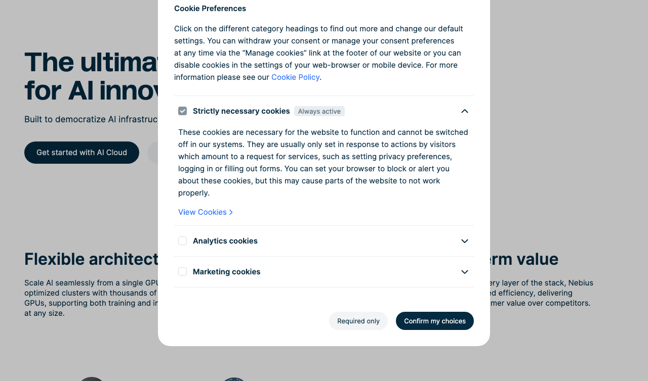 Nebius AI Cloud Conversational AI showing Conversational AI - Powering AI Innovations Globally