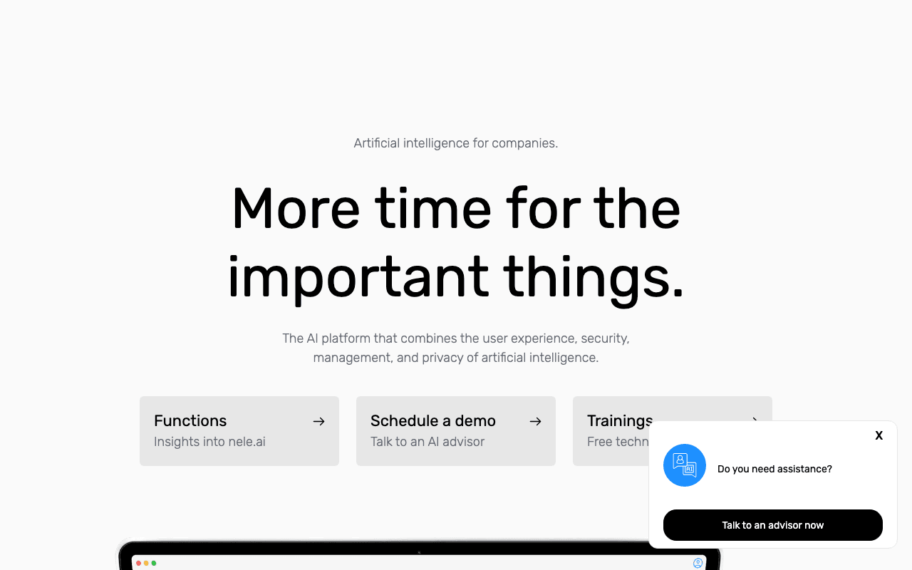 nele.ai Conversational AI showing Conversational AI - Secure AI for Companies – GDPR-Compliant and Enterprise-Ready